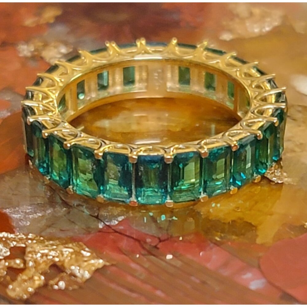 Lab Grown Emerald Eternity Band Gold Plated Silver Size 8 NWT